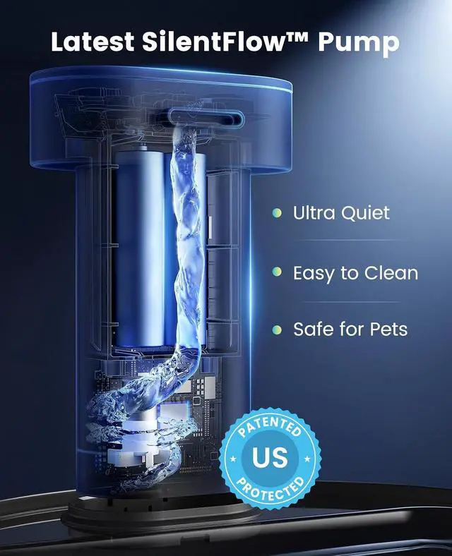 Alt view image 7 of 7 - 3.2L Cat Water Fountain with 9 Filters, 304 Stainless Steel Water Tray, Cordless Pet Water Fountains, Battery Operated for Cats Indoor, 20dB Ultra-Quiet