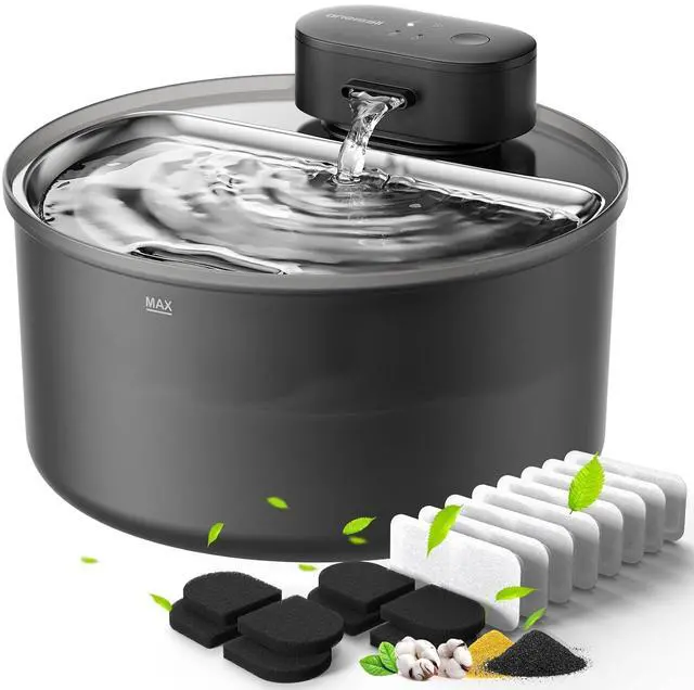 Main image of 3.2L Cat Water Fountain with 9 Filters, 304 Stainless Steel Water Tray, Cordless Pet Water Fountains, Battery Operated for Cats Indoor, 20dB Ultra-Quiet