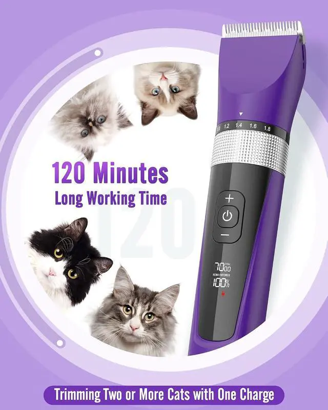 Alt view image 6 of 7 - Cat Clippers for Matted Hair, 5-Speed Quiet Cat Grooming kit | Waterproof, 49dB Low Noise, 120min Long Battery Life LCD Display,4 Guards With Comb and Scissor,For Long Thick Matted Hair