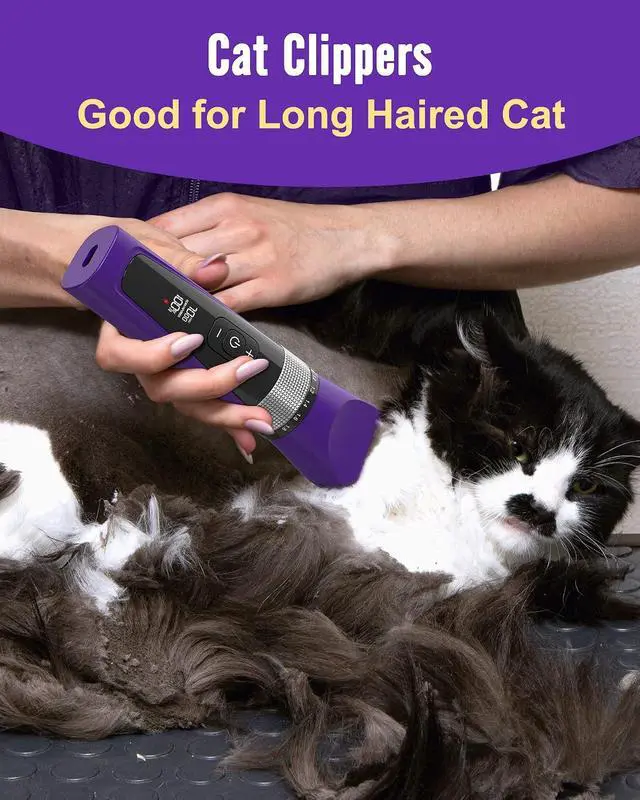 Alt view image 7 of 7 - Cat Clippers for Matted Hair, 5-Speed Quiet Cat Grooming kit | Waterproof, 49dB Low Noise, 120min Long Battery Life LCD Display,4 Guards With Comb and Scissor,For Long Thick Matted Hair