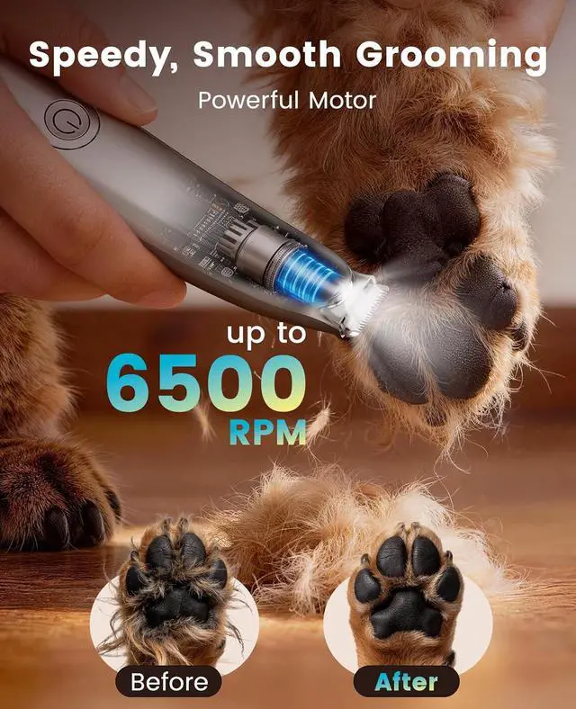Alt view image 2 of 7 - Dog Paw Trimmer with LED Light & Skin-Friendly Curved Blade | Low Noise Paw Clippers, 2-Speed 6500 RPM for Dogs & Cats, Cordless, Between Toes & Sensitive Areas