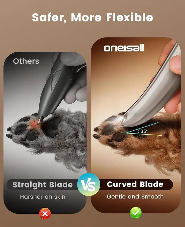Alt view image 3 of 7 - Dog Paw Trimmer with LED Light & Skin-Friendly Curved Blade | Low Noise Paw Clippers, 2-Speed 6500 RPM for Dogs & Cats, Cordless, Between Toes & Sensitive Areas
