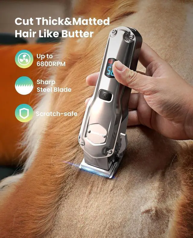 Alt view image 2 of 7 - Dog Clippers for Grooming Thick/Matted Hair, 4-in-1 Grooming Kit | Detachable Stainless Steel Blade, Powerful Motor, IPX6 Waterproof, Low Noise, Paw Trimmer and Nail Grinder, 9 Guide Combs