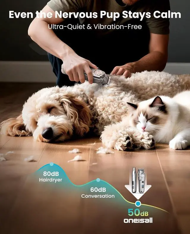 Alt view image 4 of 7 - Dog Clippers for Grooming Thick/Matted Hair, 4-in-1 Grooming Kit | Detachable Stainless Steel Blade, Powerful Motor, IPX6 Waterproof, Low Noise, Paw Trimmer and Nail Grinder, 9 Guide Combs