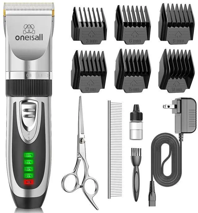 Main image of Dog Clipper for Small and Large Dogs Cats Silver | 2-Speed,Low Noise Quiet,Cordless,Rechargeable Fast Charge,Battery Level Display,Detachable,Waterproof, Model X2, Silver