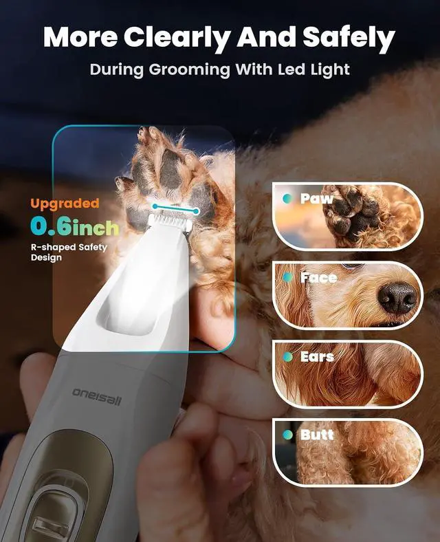 Alt view image 2 of 7 - Quiet 4-in-1 Dog Grooming Kit with LED Light | Storage Bag, Clippers & Nail Grinder, Cordless, 3.7 hrs Runtime, LED Display, Safe for Paw, Nail, Face, Ears, Legs, Body