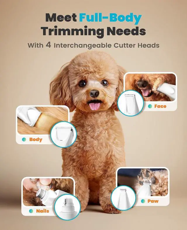 Alt view image 4 of 7 - Quiet 4-in-1 Dog Grooming Kit with LED Light | Storage Bag, Clippers & Nail Grinder, Cordless, 3.7 hrs Runtime, LED Display, Safe for Paw, Nail, Face, Ears, Legs, Body