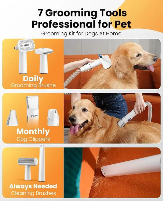 Alt view image 2 of 7 - Dog Grooming Vacuum Kits with Clipper | Exatra Large 3L Dust Cup,13KPa 3 Suction,Clipper,Nail Grinder & Shedding Brush 7 in 1 Grooming Kits,Low Noise,BM3