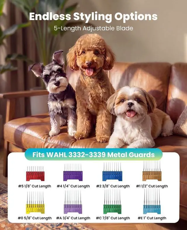 Alt view image 5 of 7 - Dog Clippers for Grooming Thick Heavy Coats | Low Noise,5 Blade Lengths,Detachable Blade,Fits Wahl's 3379,3332-3339 Metal Guards,Long Battery Life,High-Speed,4 Guide Combs