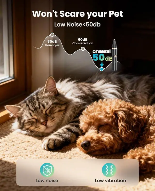 Alt view image 2 of 7 - 2-Speed Cat Clippers Double Blade Face Paw Trimmer Low Noise | Double Blades for Precise Trim. 2-Speed Control. Under 50dB Quiet. Mini Size for Paws, Face, Ears. USB Rechargeable.
