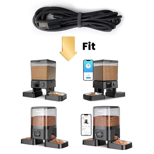 Alt view image 2 of 2 - Type-C Cable for 5L Automatic Cat Feeder for 2 Cats, and Automatic Cat Feeder with 5G WiFi
