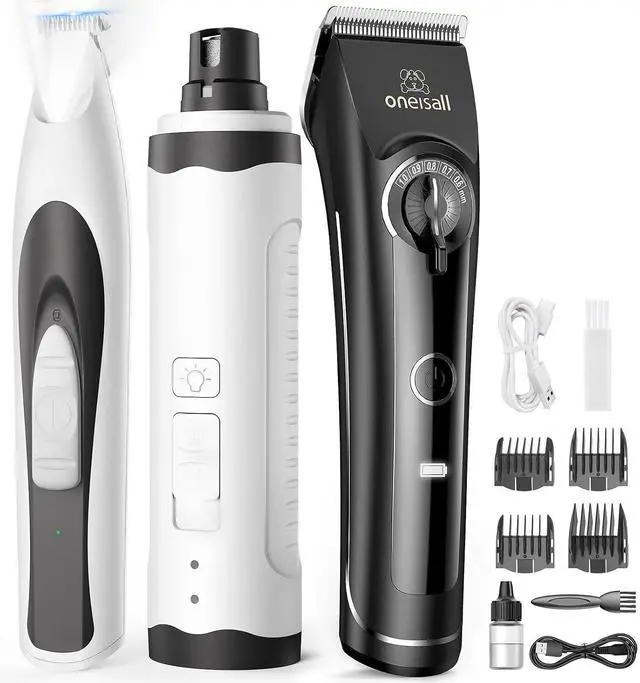 Main image of Dog Clippers for Grooming Doodles Poodles Thick Curly Hair, Quiet Pet Trimmer for Paws Dog Nail Grinder Paw Trimmer with 2 LED Lights