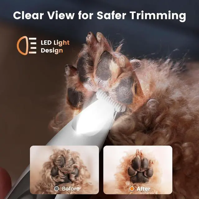 Alt view image 3 of 7 - FC11 Dog Paw Trimmer with LED Light, Low Noise Paw Trimmer for Dogs & Cats, 0.8inch Widen Blade Cordless - White
