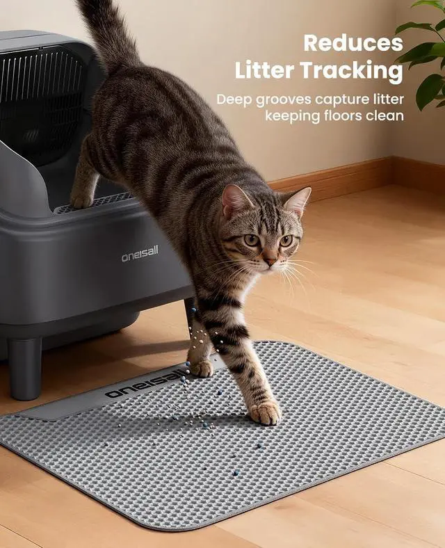 Alt view image 3 of 5 - Cat Litter Mat for Ease S1 Automatic Litter Box, Waterproof Urine-Proof Trapping Mat 1 Pack (Gray, 23.6x17.7 Inch)