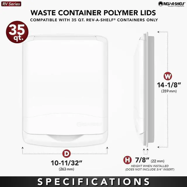 Alt view image 3 of 7 - Rev-A-Shelf 35 Qt Under Sink Garbage Can Lid for Base Kitchen and Bathroom Cabinet, Replacement Plastic Trash Bin Lid Only, White, RV-35-LID-1
