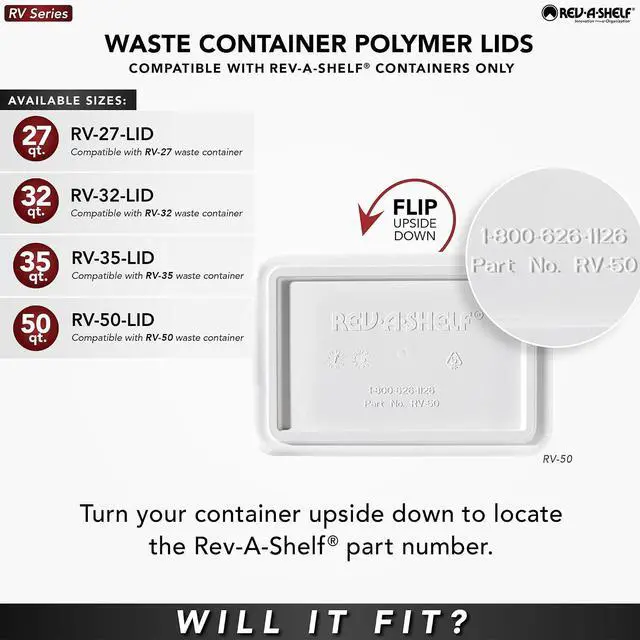 Alt view image 5 of 7 - Rev-A-Shelf 35 Qt Under Sink Garbage Can Lid for Base Kitchen and Bathroom Cabinet, Replacement Plastic Trash Bin Lid Only, White, RV-35-LID-1
