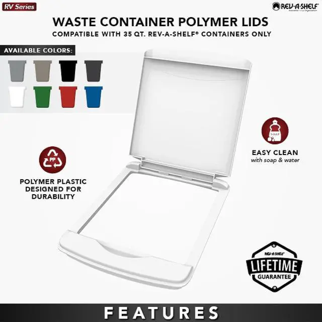 Alt view image 7 of 7 - Rev-A-Shelf 35 Qt Under Sink Garbage Can Lid for Base Kitchen and Bathroom Cabinet, Replacement Plastic Trash Bin Lid Only, White, RV-35-LID-1