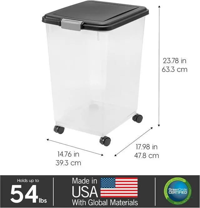 Alt view image 3 of 7 - IRIS USA Dog Food Storage Container, Up to 54 lbs, Black, Made in USA | Wheels for Mobility, Airtight Seal, BPA-Free, Best for Bird Seed, Cat food, Cat Litter, Chicken Feed, Pellets, Flour, Rice