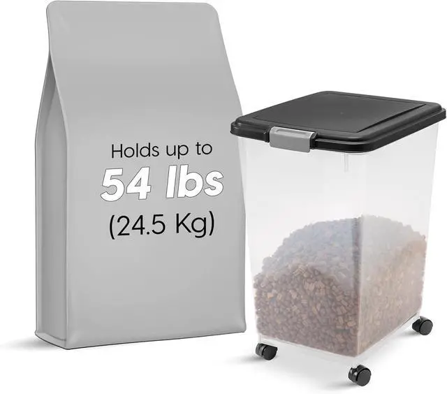 Alt view image 5 of 7 - IRIS USA Dog Food Storage Container, Up to 54 lbs, Black, Made in USA | Wheels for Mobility, Airtight Seal, BPA-Free, Best for Bird Seed, Cat food, Cat Litter, Chicken Feed, Pellets, Flour, Rice