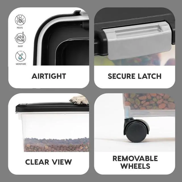 Alt view image 6 of 7 - IRIS USA Dog Food Storage Container, Up to 54 lbs, Black, Made in USA | Wheels for Mobility, Airtight Seal, BPA-Free, Best for Bird Seed, Cat food, Cat Litter, Chicken Feed, Pellets, Flour, Rice