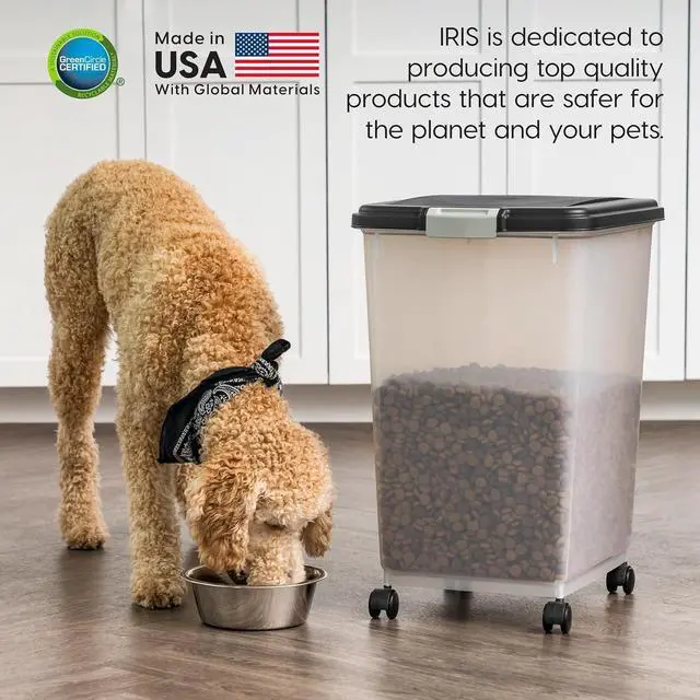 Alt view image 7 of 7 - IRIS USA Dog Food Storage Container, Up to 54 lbs, Black, Made in USA | Wheels for Mobility, Airtight Seal, BPA-Free, Best for Bird Seed, Cat food, Cat Litter, Chicken Feed, Pellets, Flour, Rice
