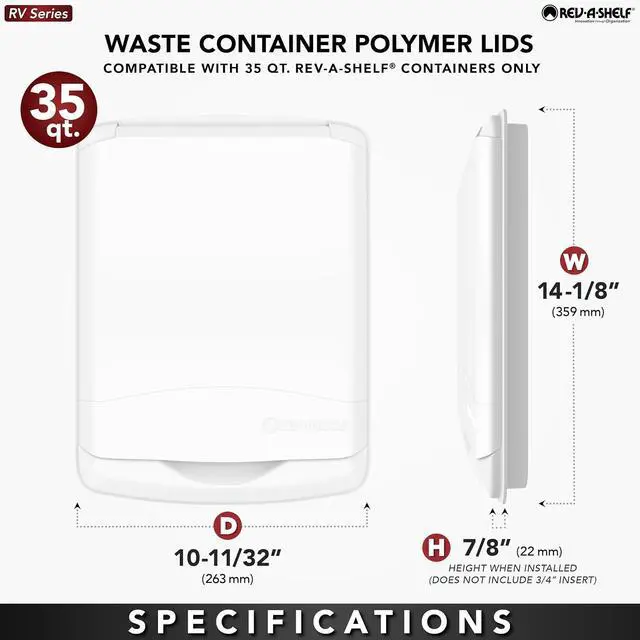 Alt view image 3 of 7 - Rev-A-Shelf 35 Qt Under Sink Garbage Can Lid for Base Kitchen and Bathroom Cabinet, Replacement Plastic Trash Bin Lid Only, Silver, RV-35-LID-17-1