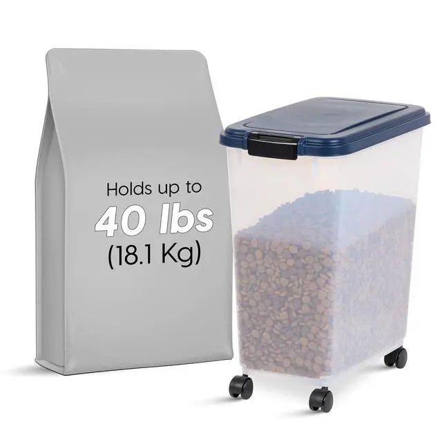 Alt view image 2 of 7 - IRIS USA Dog Food Storage Container, Up to 40 lbs, Navy, Made in USA | Wheels for Mobility, Airtight Seal, BPA-Free, Best for Bird Seed, Cat food, Cat Litter, Chicken Feed, Pellets