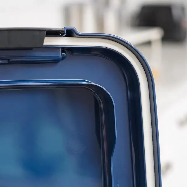 Alt view image 7 of 7 - IRIS USA Dog Food Storage Container, Up to 40 lbs, Navy, Made in USA | Wheels for Mobility, Airtight Seal, BPA-Free, Best for Bird Seed, Cat food, Cat Litter, Chicken Feed, Pellets