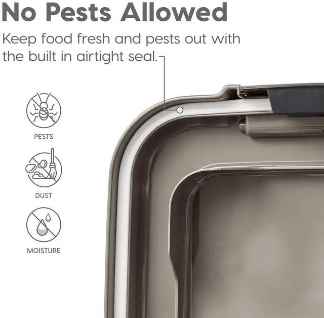 Alt view image 4 of 7 - IRIS USA Airtight Dog Food Storage Container Combo, 30 lb & 11 lb Bin | Stackable food storage system includes scoop and wheels to keep kibble, treats, and pet food fresh and organized.