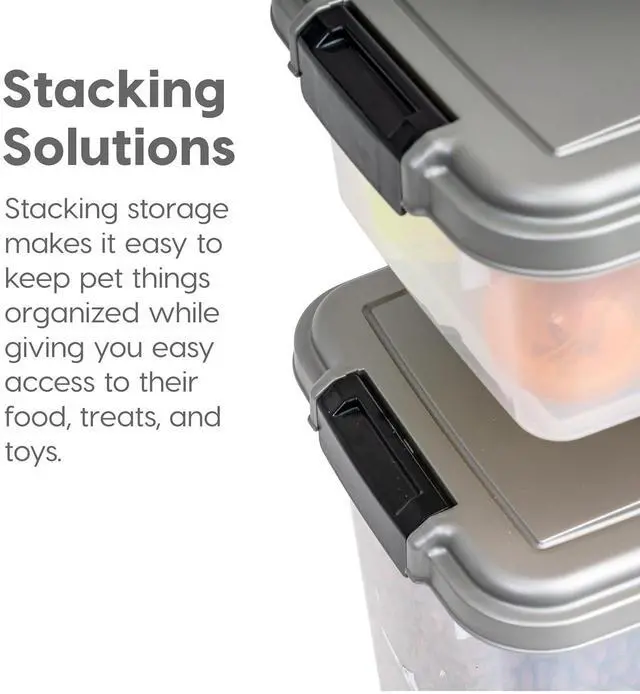 Alt view image 7 of 7 - IRIS USA Airtight Dog Food Storage Container Combo, 30 lb & 11 lb Bin | Stackable food storage system includes scoop and wheels to keep kibble, treats, and pet food fresh and organized.
