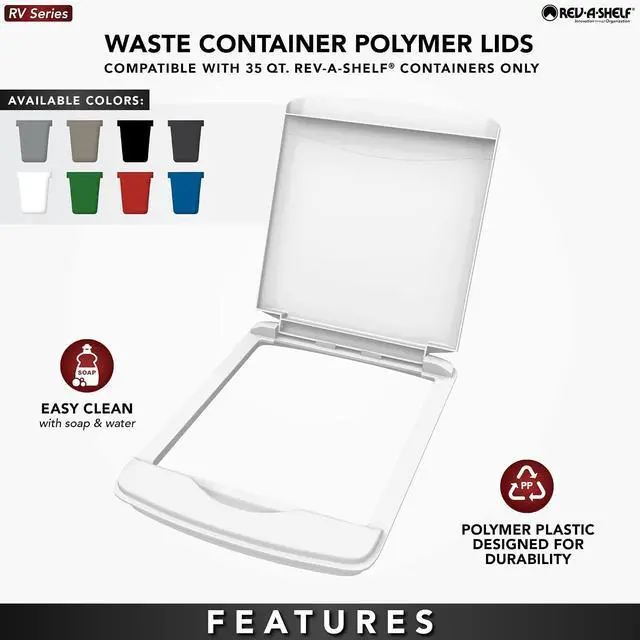 Alt view image 5 of 7 - Rev-A-Shelf 35 Qt Under Sink Garbage Can Lid for Base Kitchen and Bathroom Cabinet, Replacement Plastic Trash Bin Lid Only, Green, RV-35-LID-G-1