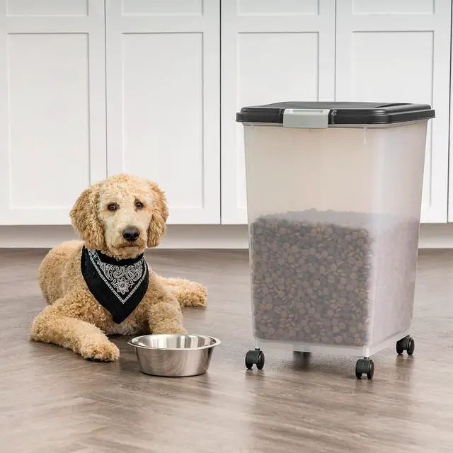 Alt view image 2 of 7 - IRIS USA Dog Food Storage Container, Up to 54 lbs, Black, Made in USA | Wheels for Mobility, Airtight Seal, BPA-Free, Best for Bird Seed, Cat food, Cat Litter, Chicken Feed, Pellets, Flour, Rice