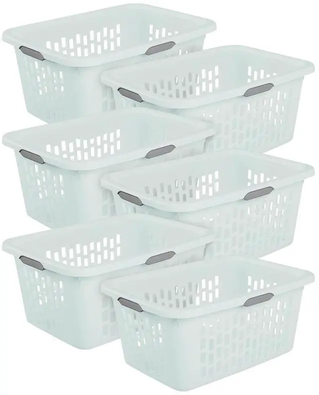 Main image of Sterilite Rectangular Laundry Basket, Plastic Clothes Hamper, 6-Pack | 2 Bushel, Mint - Ventilated Open-Top Utility Wash Bin with 4 Handles and Large Clothing Load Capacity
