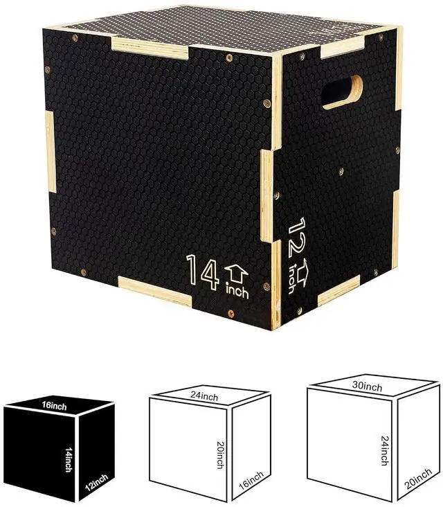 Alt view image 2 of 5 - Fitvids 16" x 14" x 12" Non-Slip Wooden Plyo Box Jump Exercise Platform, Plyometric Workout Equipment for Home Gym, Training Step Box, Black