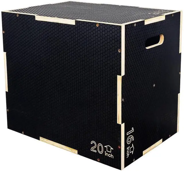 Main image of Fitvids 16" x 14" x 12" Non-Slip Wooden Plyo Box Jump Exercise Platform, Plyometric Workout Equipment for Home Gym, Training Step Box, Black