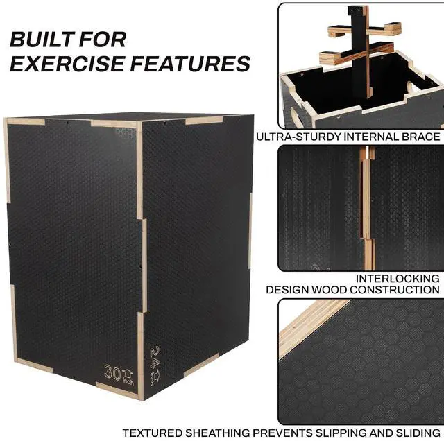 Alt view image 6 of 7 - Fitvids 16" x 14" x 12" Non-Slip Wooden Plyo Box Jump Exercise Platform, Plyometric Workout Equipment for Home Gym, Training Step Box, Black