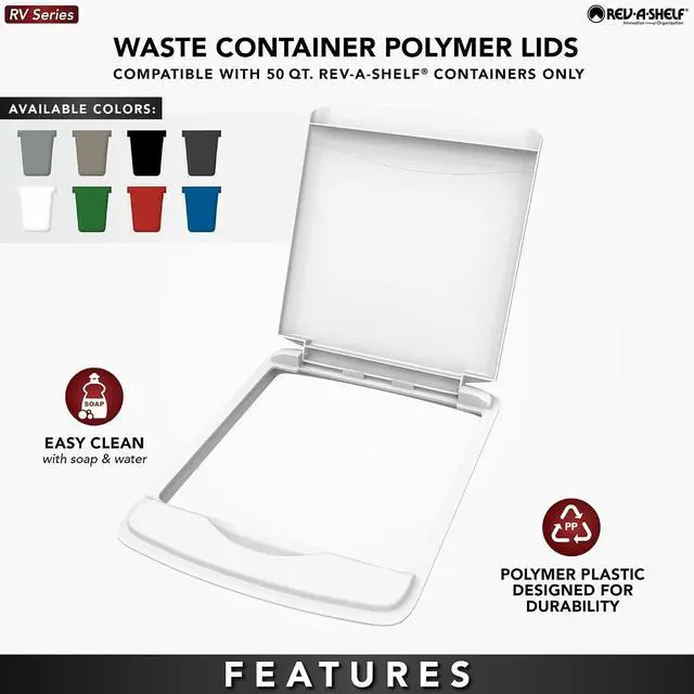 Alt view image 4 of 7 - Rev-A-Shelf 50 Qt Under Sink Garbage Can Lid for Base Kitchen and Bathroom Cabinet, Replacement Plastic Trash Bin Lid Only, Gray, RV-50-LID-13-1