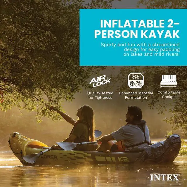 Alt view image 2 of 7 - INTEX 68307EP Explorer K2 Inflatable Kayak Set: Deluxe 86in Kayak Paddles and High-Output Pump Adjustable Seats with Backrest Removable Skeg 2-Person 400lb Weight Capacity, 2 Pack
