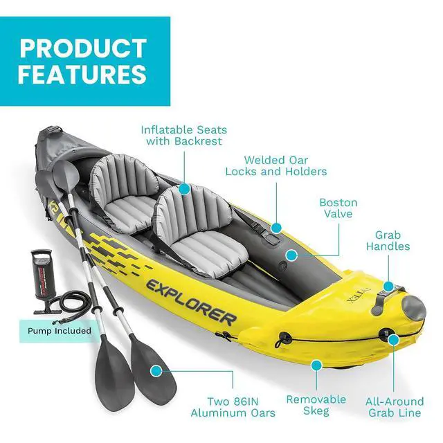 Alt view image 5 of 7 - INTEX 68307EP Explorer K2 Inflatable Kayak Set: Deluxe 86in Kayak Paddles and High-Output Pump Adjustable Seats with Backrest Removable Skeg 2-Person 400lb Weight Capacity, 2 Pack