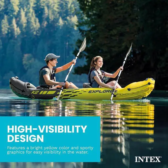 Alt view image 7 of 7 - INTEX 68307EP Explorer K2 Inflatable Kayak Set: Deluxe 86in Kayak Paddles and High-Output Pump Adjustable Seats with Backrest Removable Skeg 2-Person 400lb Weight Capacity, 2 Pack