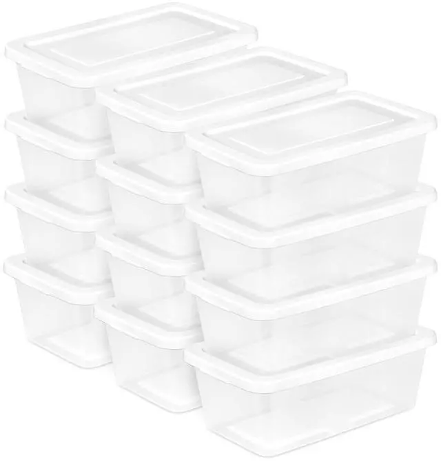 Main image of Sterilite 6 Quart Storage Box, Clear Plastic with White Snap Lid, 12 Pack