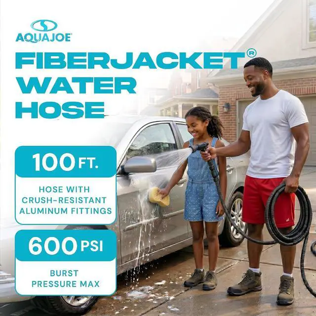 Alt view image 2 of 7 - Aqua Joe AJFJ100-58-XT1 New and Improved - Aqua Joe 100-Ft x 5/8-Inch FiberJacket Garden Hose | Durable Fabric Hose with Metal Fittings, 600 PSI Max, 100' x 5/8 Diameter
