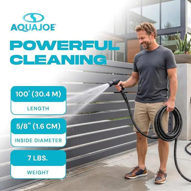 Alt view image 4 of 7 - Aqua Joe AJFJ100-58-XT1 New and Improved - Aqua Joe 100-Ft x 5/8-Inch FiberJacket Garden Hose | Durable Fabric Hose with Metal Fittings, 600 PSI Max, 100' x 5/8 Diameter