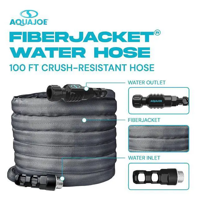 Alt view image 6 of 7 - Aqua Joe AJFJ100-58-XT1 New and Improved - Aqua Joe 100-Ft x 5/8-Inch FiberJacket Garden Hose | Durable Fabric Hose with Metal Fittings, 600 PSI Max, 100' x 5/8 Diameter