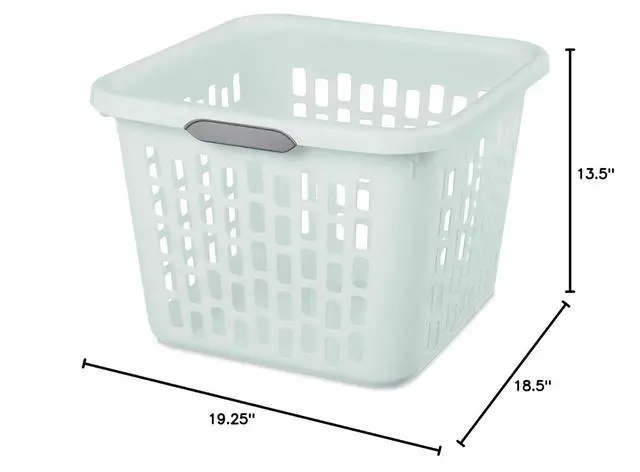 Alt view image 7 of 7 - Sterilite Laundry Basket, Plastic Clothes Hamper, Large Square Bin with Comfort Grip Handles and Reinforced Rim, 1.5 Bushel Capacity, Mint, 18 Pack