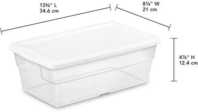 Alt view image 2 of 6 - Sterilite 6 Quart Storage Box, Clear Plastic with White Snap Lid, 12 Pack
