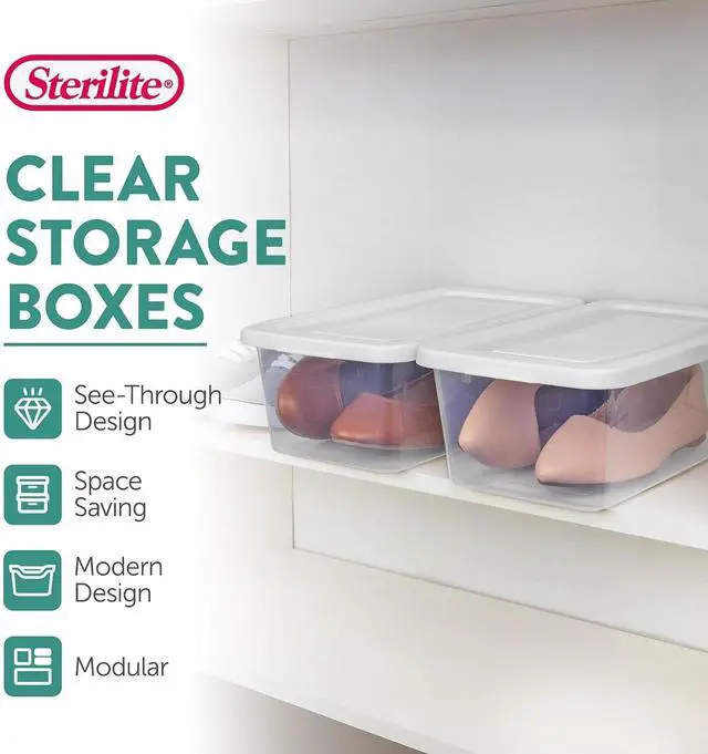 Alt view image 3 of 6 - Sterilite 6 Quart Storage Box, Clear Plastic with White Snap Lid, 12 Pack