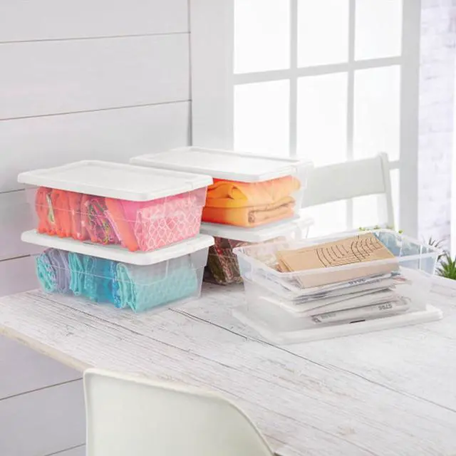 Alt view image 5 of 6 - Sterilite 6 Quart Storage Box, Clear Plastic with White Snap Lid, 12 Pack