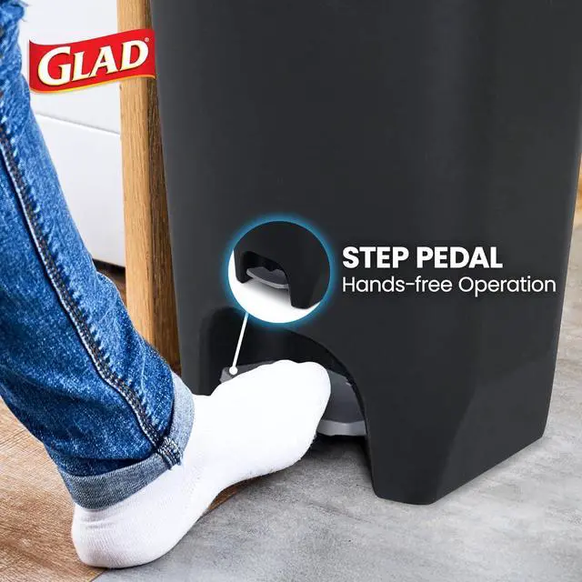 Alt view image 4 of 7 - Glad Trash Can with Clorox Odor Protection | Plastic Bin, 13 Gal, Black | Kitchen Waste Bin | Hands Free with Step On Foot Pedal and Garbage Bag Rings