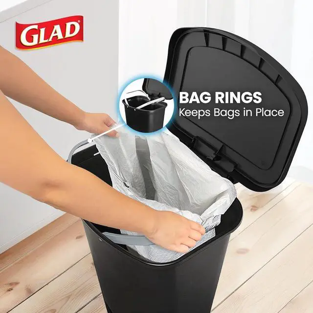 Alt view image 5 of 7 - Glad Trash Can with Clorox Odor Protection | Plastic Bin, 13 Gal, Black | Kitchen Waste Bin | Hands Free with Step On Foot Pedal and Garbage Bag Rings